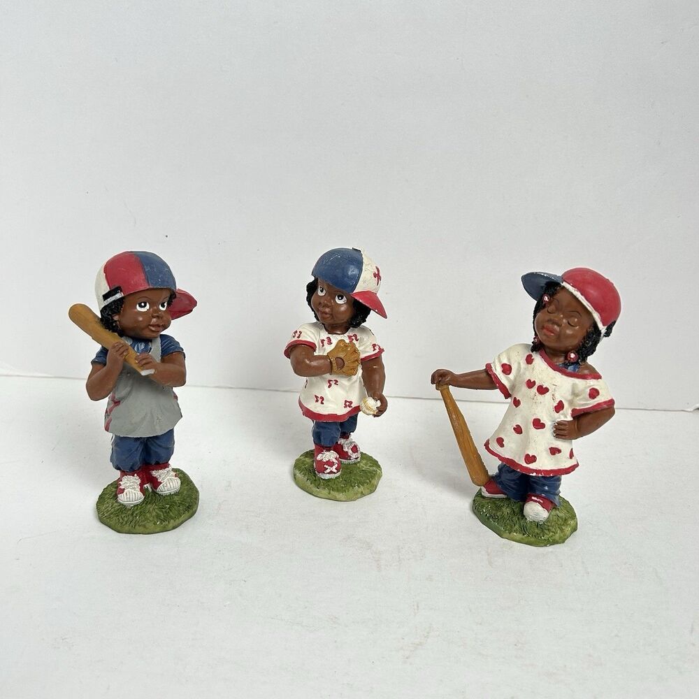 3 Porcelain Figurines USA Boy and Girls in baseball attire figurines